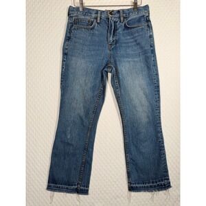 Free People Straight Leg Jeans Blue Med Wash Raw Released Hem W-26 Fit W-28x25
